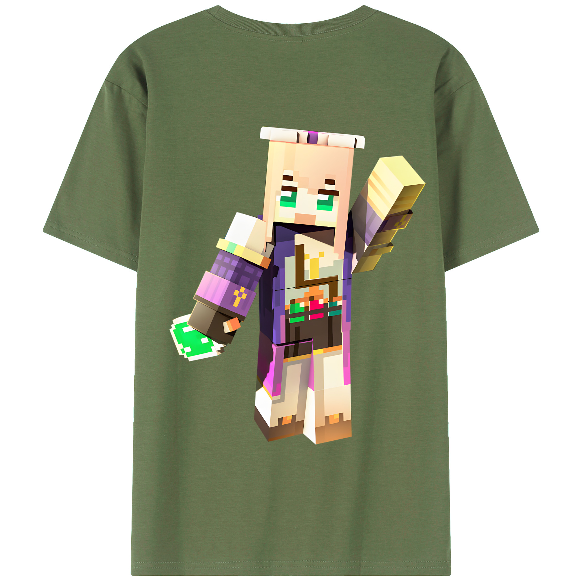 （画像用） マインクラフト ブロックの世界 Minecraft MC Block world 綿100％ メンズ半袖Tシャツ（バックプリント） 通気性